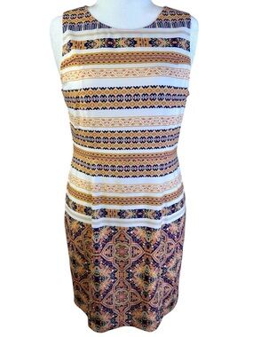 Daniel Cremieux Sleeveless Mini Dress in White and Gold Pattern Size 12